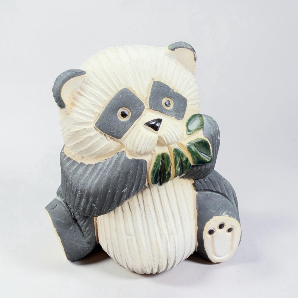 Retired Artesania Rinconada Panda Bear Eating Leaves Made in Uruguay Figurine‎